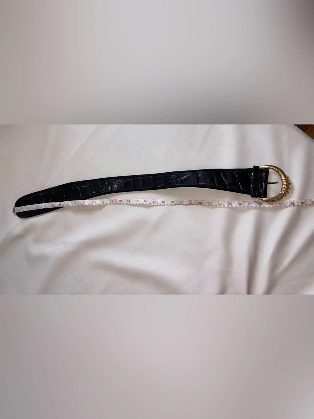 Express Black Leather Belt with Curved Gold Buckle